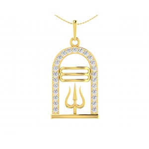 Auspicious Shiv ling and Shiv trishul pendant in gold with diamonds