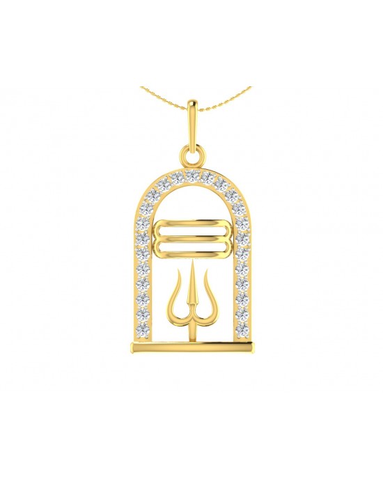 Auspicious Shiv ling and Shiv trishul pendant in gold with diamonds