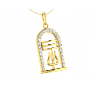 Auspicious Shiv ling and Shiv trishul pendant in gold with diamonds