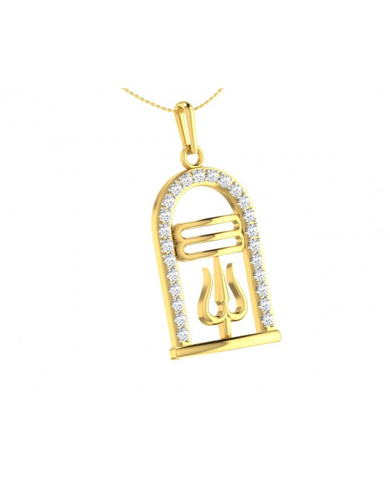 Auspicious Shiv ling and Shiv trishul pendant in gold with diamonds