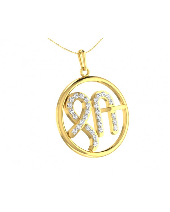 Auspicious Shri Pendant in Gold with diamonds