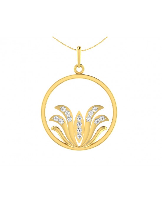 Auspicious Lotus Pendant in Gold with Diamonds