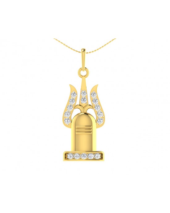 Shiv Trishul & Shivling pendant in Gold with diamonds