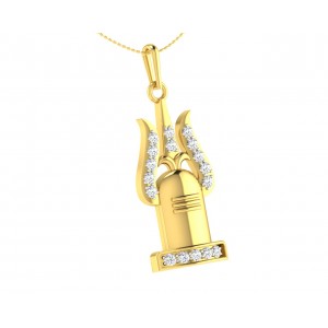 Shiv Trishul & Shivling pendant in Gold with diamonds