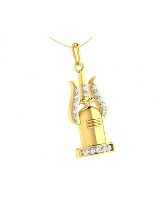 Shiv Trishul & Shivling pendant in Gold with diamonds