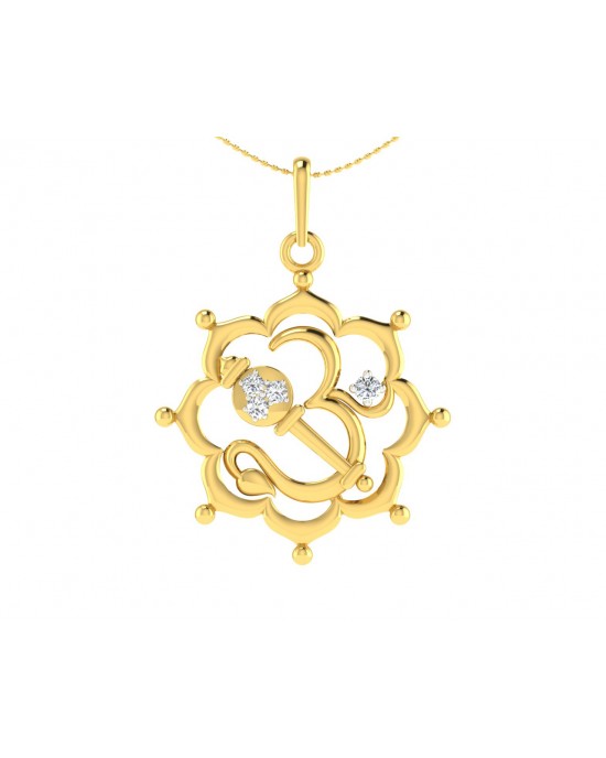 Propitious Om with Mace pendant in gold & diamonds