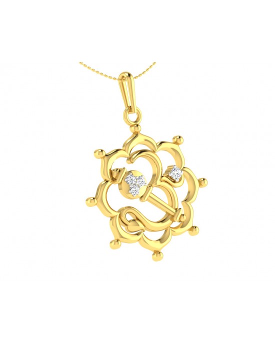 Propitious Om with Mace pendant in gold & diamonds