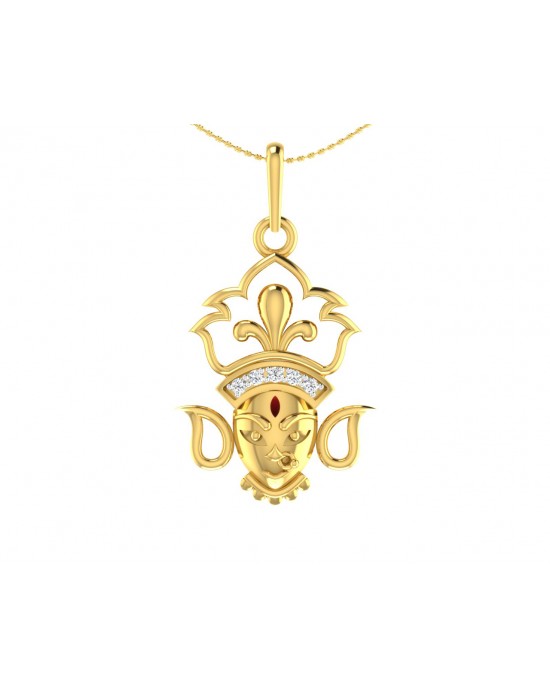 Auspicious Durga Pendant in Gold with diamonds