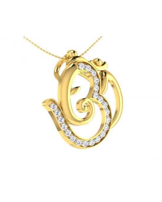 Propitious Om Ganpati Pendant in gold with diamonds