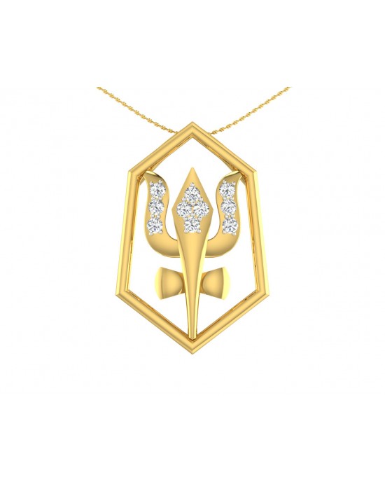 Shiv Trishul & Damroo Pendant in gold with diamonds