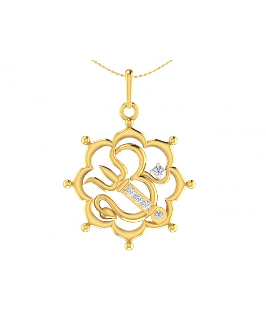 Auspicious Om with Trident pendant in Gold