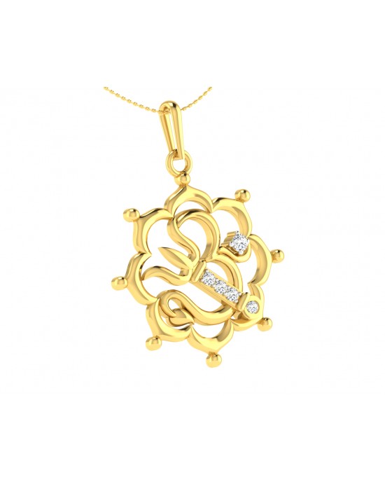 Auspicious Om with Trident pendant in Gold