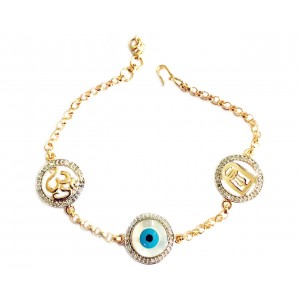 Auspicious Om, Evil eye and Shiv Trishul Gold bracelet with diamonds