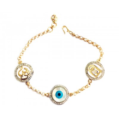 Auspicious Om, Evil eye and Shiv Trishul Gold bracelet with diamonds