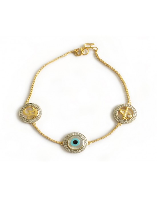 Om Evil  Eye  Krishn Pankh auspicious bracelet in Gold with diamonds 