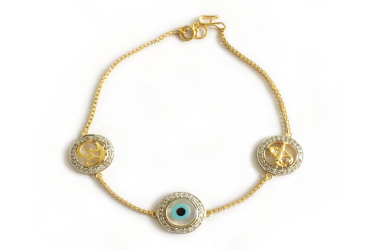 Om Evil  Eye  Krishn Pankh auspicious bracelet in Gold with diamonds 