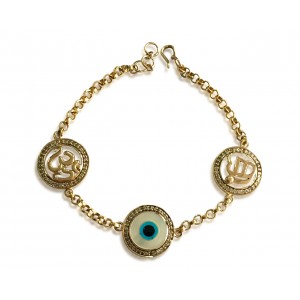 Om, Ik Onkar & Evil Eye bracelet in 14k gold