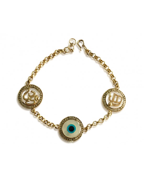 Om, Ik Onkar & Evil Eye bracelet in 14k gold