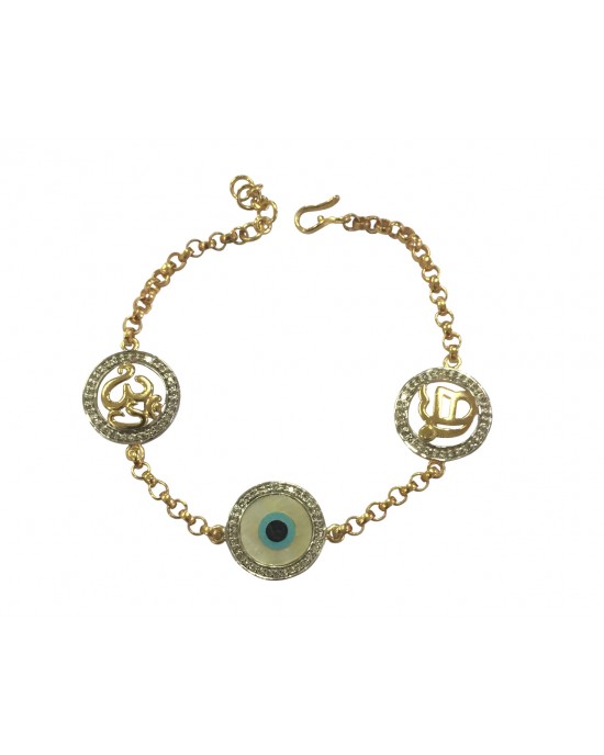 Om, Ik Onkar & Evil Eye bracelet in 14k gold