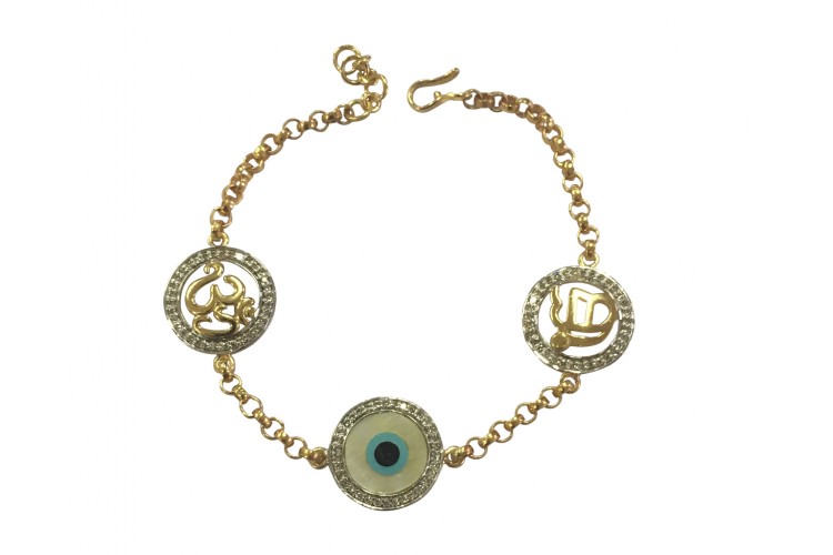 Om, Ik Onkar & Evil Eye bracelet in 14k gold