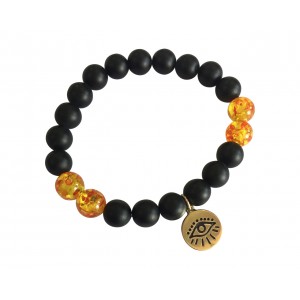 Evil Eye Amber beads bracelet in Gold