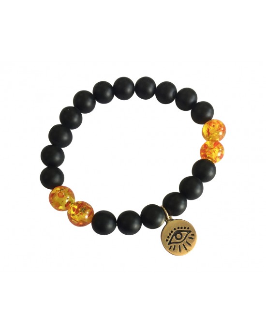 Evil Eye Amber beads bracelet in Gold