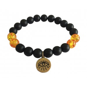 Evil Eye Amber beads bracelet in Gold