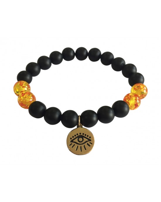 Evil Eye Amber beads bracelet in Gold