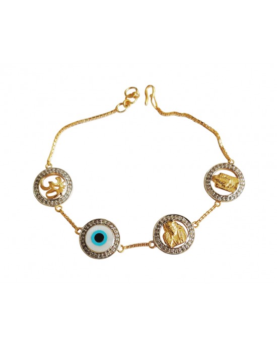 Om, Evileye, Sairam & Balaji bracelet in gold with diamonds