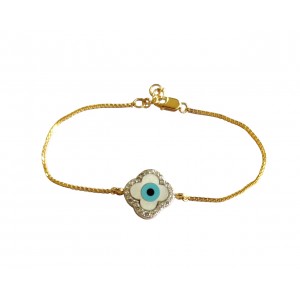 Evil eye clover bracelet in gold with diamonds