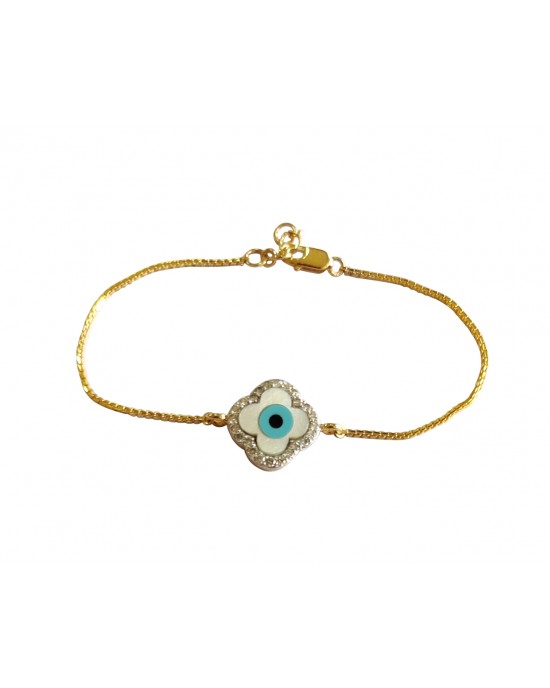 Evil eye clover bracelet in gold with diamonds