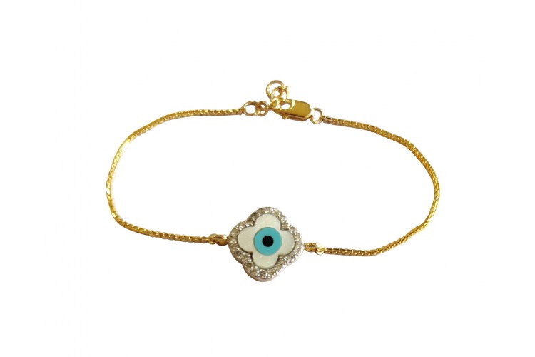 Evil eye clover bracelet in gold with diamonds