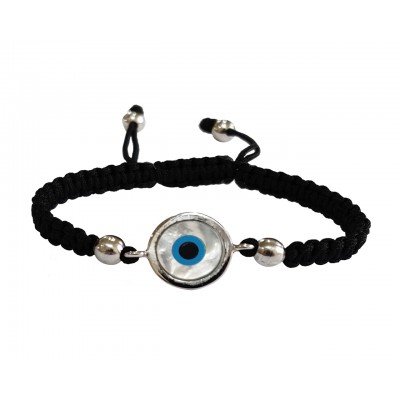 Evil eye silver bracelet on adjustable thread