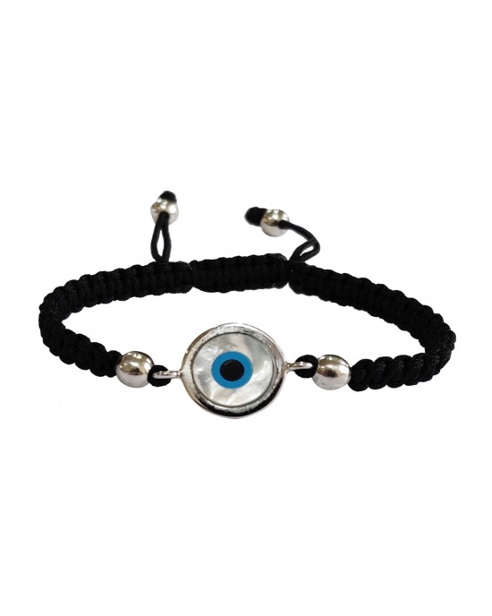 Evil eye silver bracelet on adjustable thread