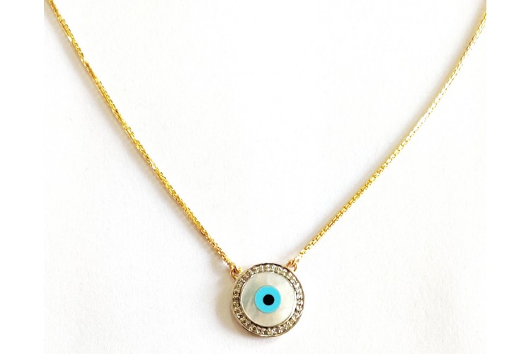 Evil Eye pendant for girls in Gold with diamonds on gold chain