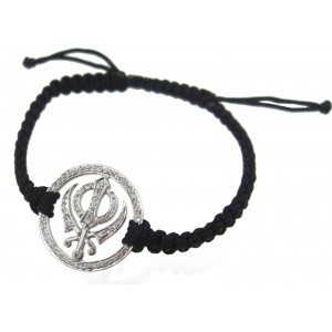 Khanda Bracelet in Silver with Diamonds on Nylon Thread