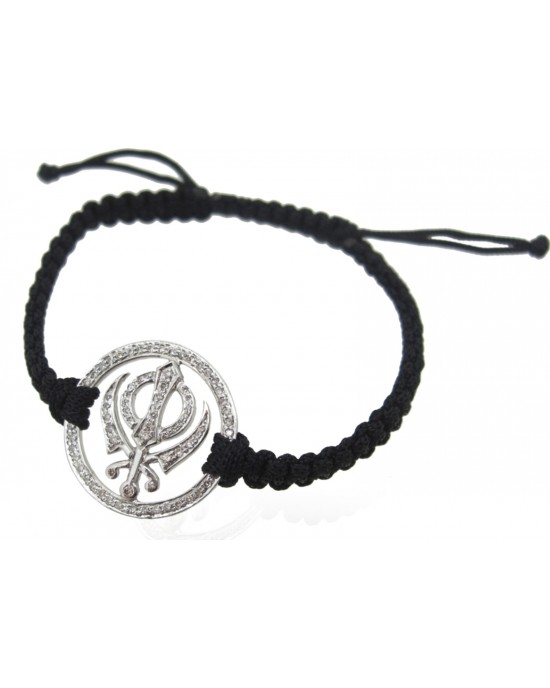 Khanda Bracelet in Silver with Diamonds on Nylon Thread