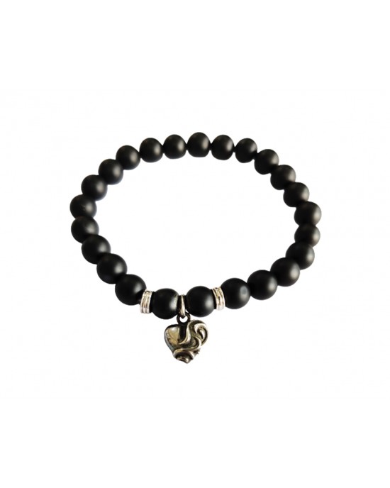 Black onyx Bracelet with Heart charm for men