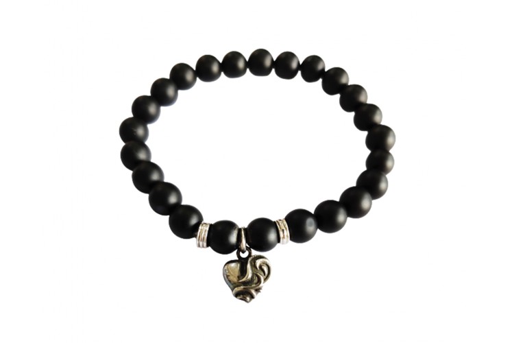 Black onyx Bracelet with Heart charm for men