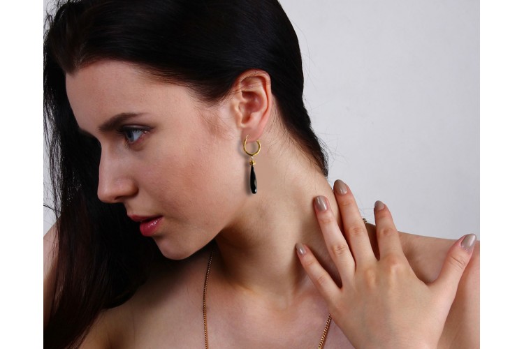 Silver Gold plated bali with Black onyx drops
