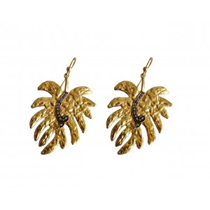 Gold Plated Leaf design earring with diamonds