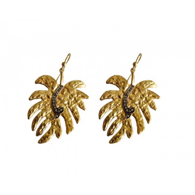 Gold Plated Leaf design earring with diamonds