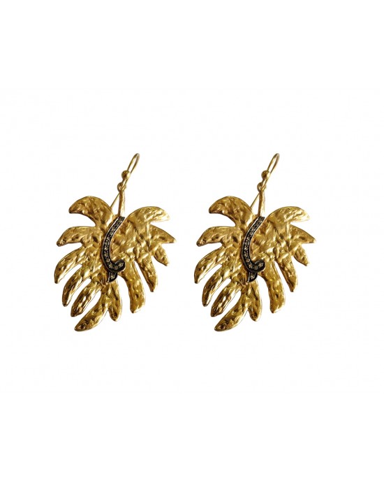 Gold Plated Leaf design earring with diamonds