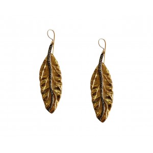 Gold plated silver earring in Classic Leaf design with diamonds