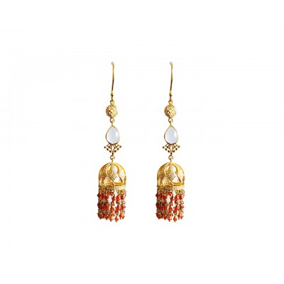 Long Jhumkis in silver with Color stones