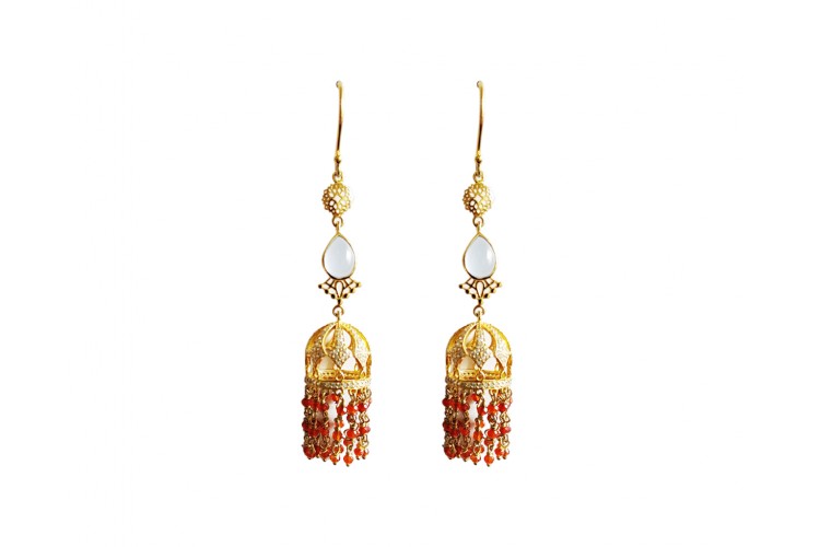 Long Jhumkis in silver with Color stones