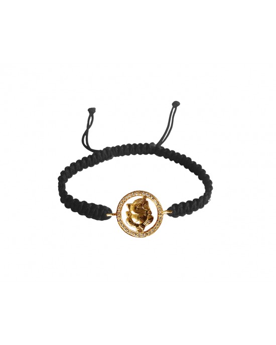 Shri Ganesh Charm bracelet in Gold with Diamonds on Thread