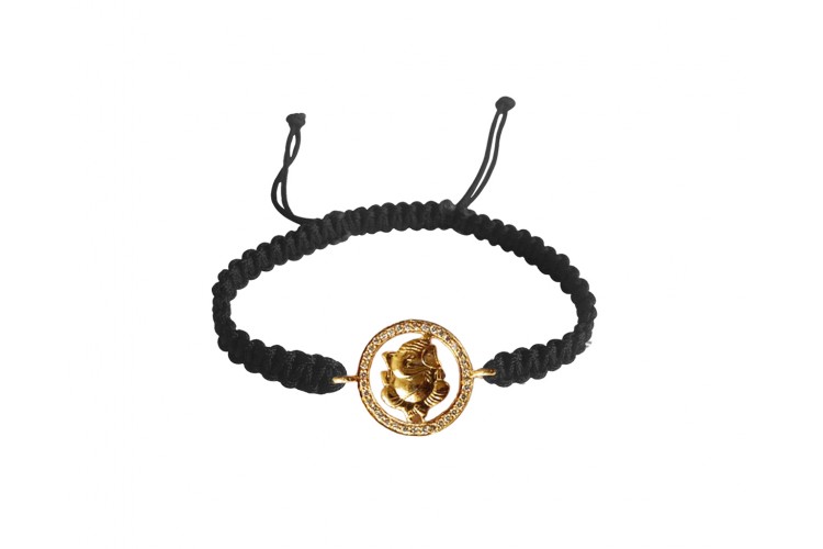 Shri Ganesh Charm bracelet in Gold with Diamonds on Thread