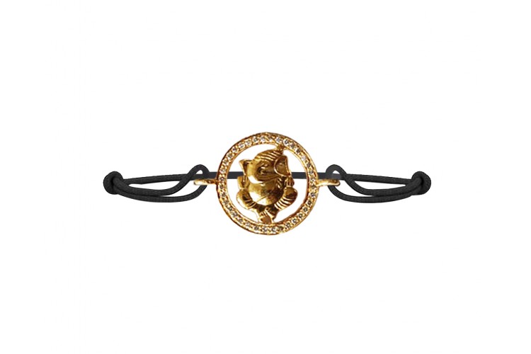 Shri Ganesh Charm bracelet in Gold with Diamonds on Thread