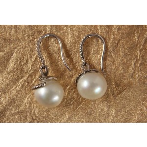 Pearl Drops on Diamond Hoops